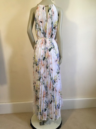 New TED BAKER VALETIA DIP HEM FLORAL GOLD ACCENTS MAXI BOHO DRESS SZ 3 UK 12 - Foto 6 di 13