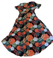 Kormei Womens Maxi Dress Large Short Sleeve Floral High Low Slit with Shorts