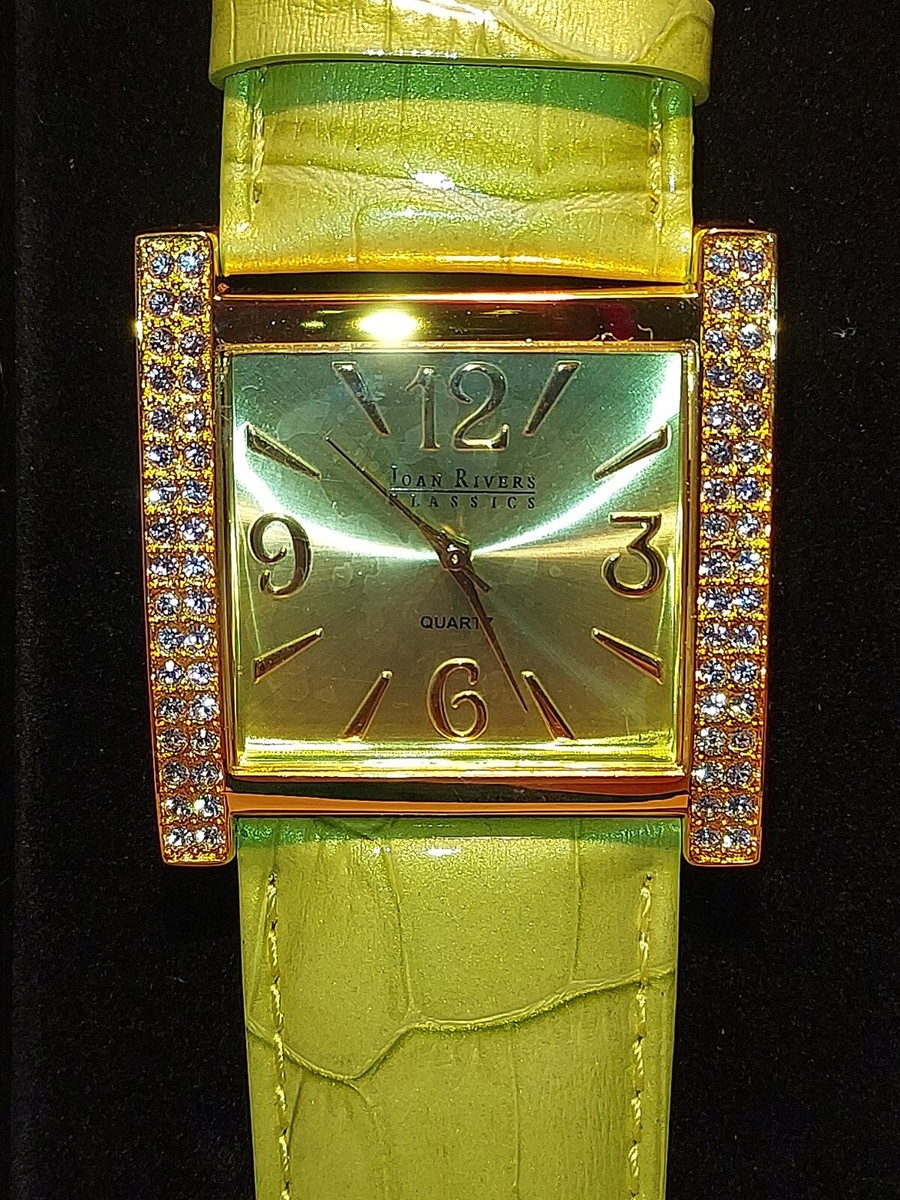 New~**JOAN RIVERS SQUARE FACE BLING WATCH**~Lime Green Band  display picture 1
