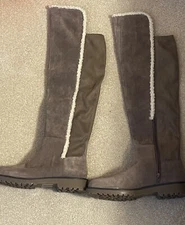Womens Sole Society Greyish Brown Suede Shearling Trim Over The Knee Boot Sz 9