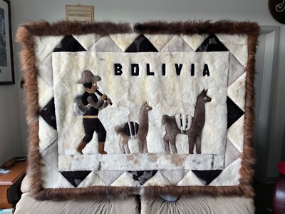 Authentic Vintage Alpaca Fur Tapestry Rug from Bolivia Artist 1970's