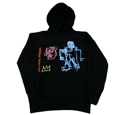 Jean-Michel Basquiat Fishing 1981 Art Long Sleeve Black Hoodie Men's Size Small
