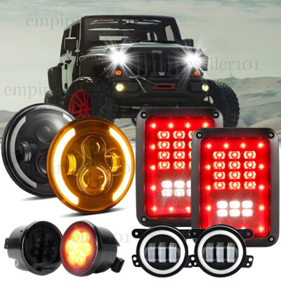 Set for Jeep JK 07-18 Led Tail Light 7'' Led Headlights+Fog Lamps+Turning Lights