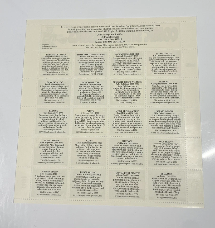 3000 MNH OG Sheet of 20 of 1995 32c Comic Strip Classics - Classic Collection - Image 2 of 2