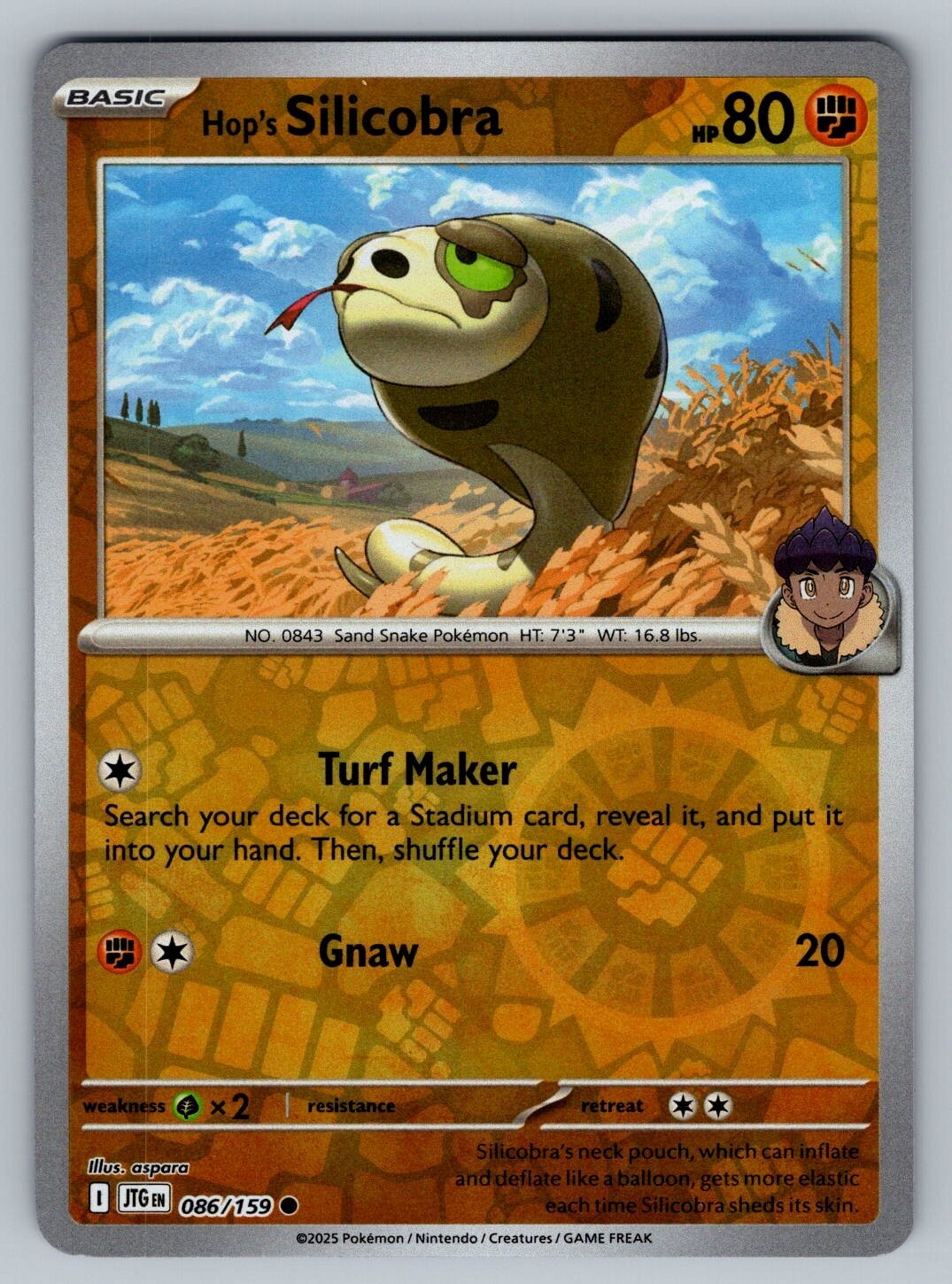 Hop’s Silicobra 086/159 Reverse Holo Journey Together Pokemon TCG - Near Mint NM