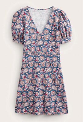 New! BODEN V-Neck Jersey Mini Dress US Size 12 Navy Paisley Terrace UK 16L  | eBay