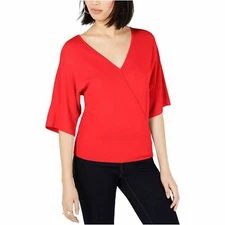 Bar III red wrap front dolman sleeve top medium new