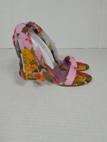 Nine West Womens Kelsie Ankle Wrap Sandals Heels Sz 5.5 Shoe Pink Floral Nwob - Picture 3 of 9