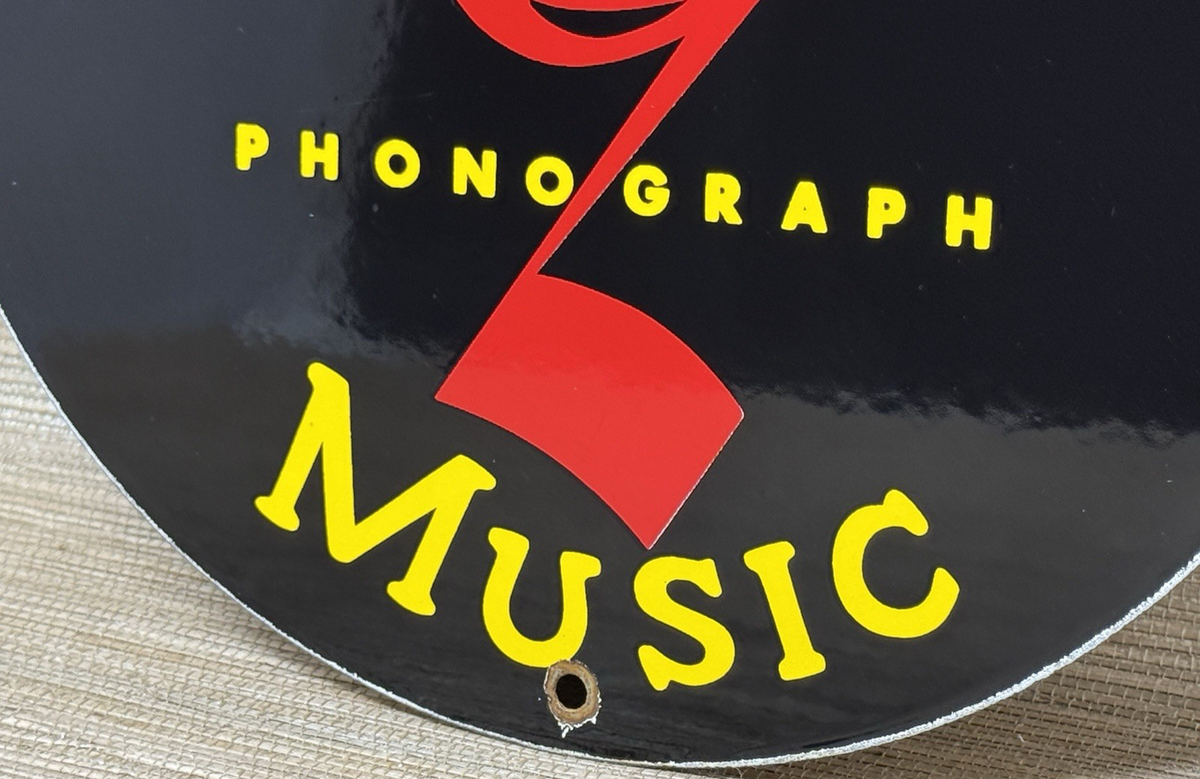 VINTAGE WURLITZER PHONOGRAPH MUSIC PORCELAIN SIGN RCA JUKE BOX GAS
