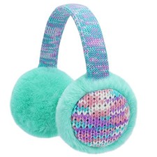 Kids Knit Earmuffs Winter Outdoor Ear Warmers Soft Plush Ear A - Aqua Green