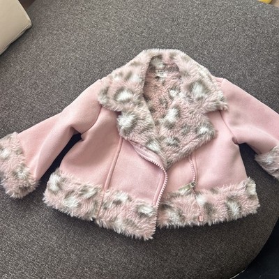Mädchen Baby Mantel Jacke 6-9 Monate Shien Wildleder und rosa Leopardenfell 