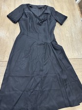Black Crepe Dress Asymmetrical Drape Ruched WWII Era SizeM L 30s 40s