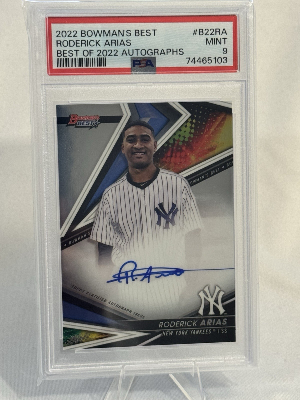 2022 Bowman's Best Best Of 2022 Roderick Arias Rookie AUTO PSA 9