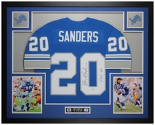 Barry Sanders Autographed and Framed Blue Detroit Jersey Auto Schwartz Cert