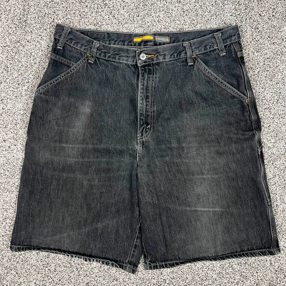 Levis Silvertab Shorts Men Size 38 Black Carpenter Denim Cargo Baggy Vintage Y2K - Image 2 of 4