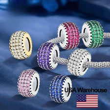 S925 Sterling Silver Full Zircon Charm Beads Fit for Bracelets DIY Jewelry Women