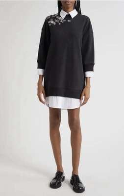 Cinq à Sept Crystal Long Sleeve Black White Sweatshirt Dress Women s Small $425