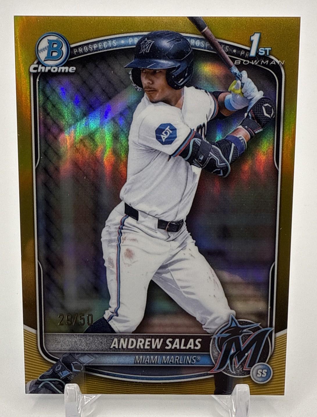 2025 BOWMAN CHROME 1ST TRUE GOLD REFRACTOR ANDREW SALAS /50 Marlins