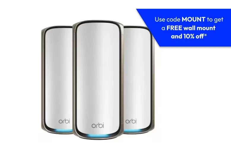 Netgear Orbi 970 Quad-Band WiFi 7 Mesh System, Router + 2 Satellites-Refurbished