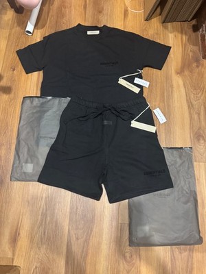 Fear of God ESSENTIALS Men's Black Cotton T-Shirt & Shorts Set S, M, L