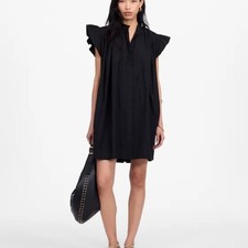 Madewell Flutter Sleeve Button-Front Mini Dress in Poplin Jet Black Size: S NWT