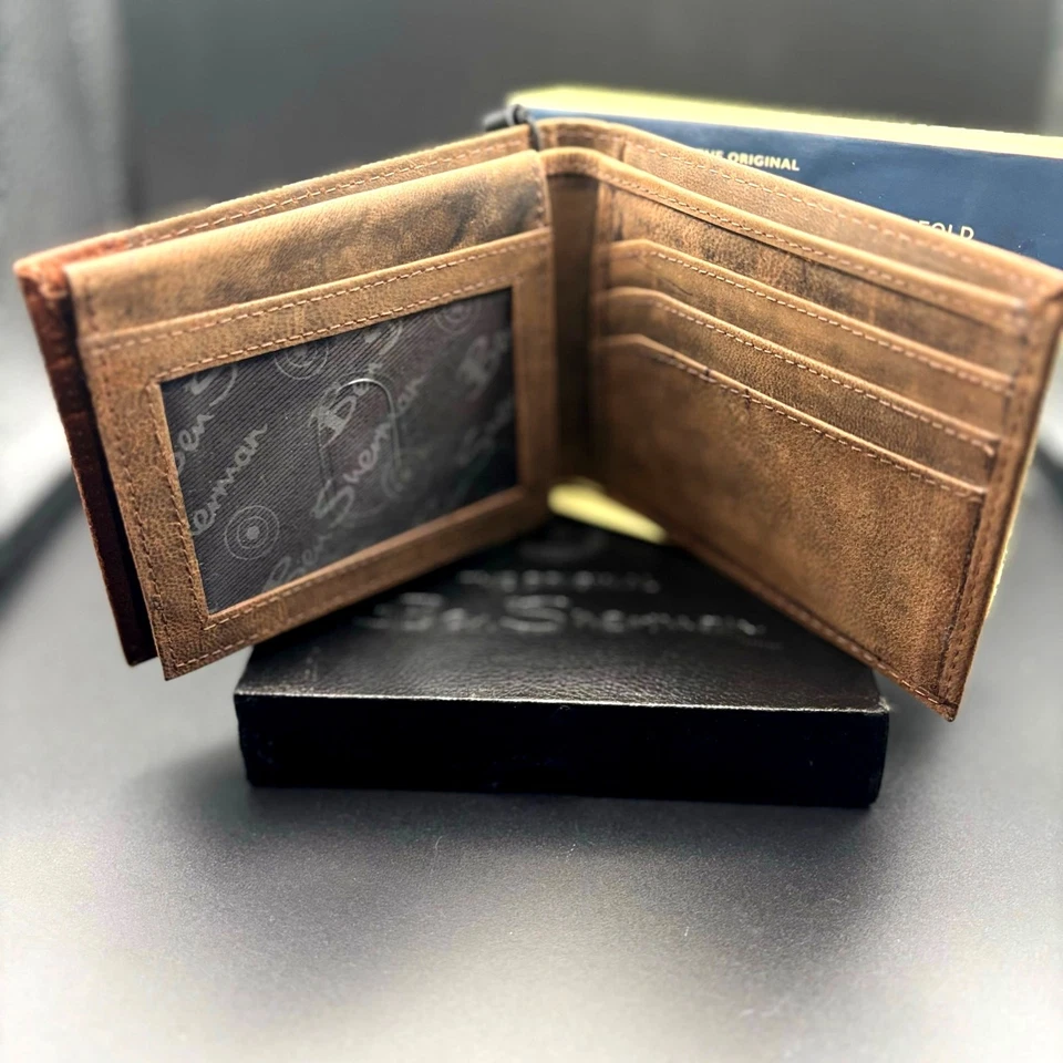 Ben Sherman Embossed Mens Brown Genuine Leather Bifold Wallet NIB - Image 2 of 4