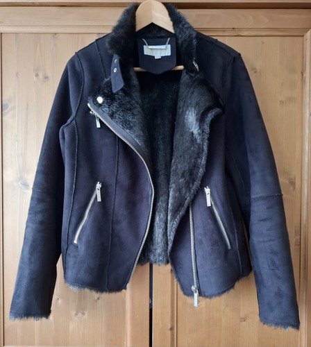 Michael Kors Black Sheepskin Style Biker Jacket Size M - Picture 2 of 17