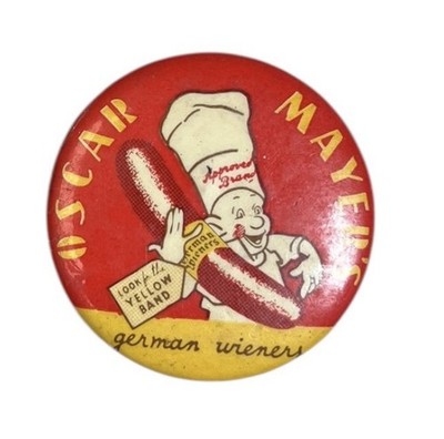 Vintage 1930's Oscar Mayer's Yellow Band Wieners Pin Pinback Button Early Old
