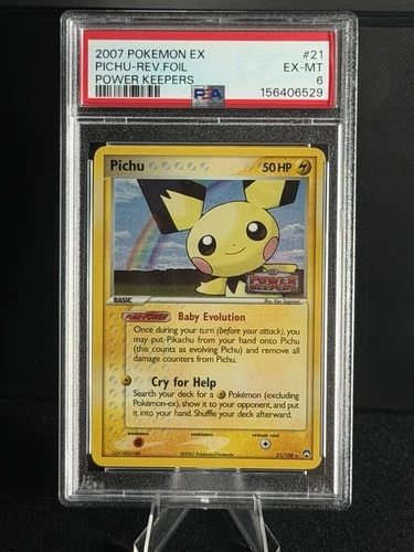 2007 POKEMON EX POWER KEEPERS #21 PICHU-REVERSE FOIL PSA 6