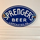 Vintage Sprenger's Beer  Lancaster P.A. Sign Size 5" x 8" in Porcelain Enamel