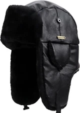 Unisex Winter Leather Trapper Hat with PU Coating for Hunting Skiing Trooper Win