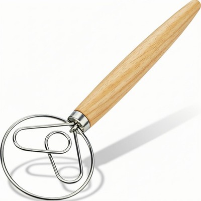 YIGEDA Danish Dough Whisk Stainless Steel Hook Large, # 1 rubberwood 