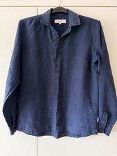 Orlebar Brown Navy Blue 100% Linen "Riviera" Shirt Top Men's Small