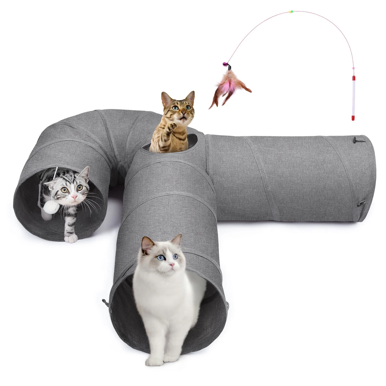 Cat Tunnels 3 Way Large Foldable Kitten Toys Chase Play Tube with Peek Holes