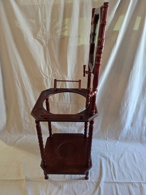 Vintage Wooden Cherry Finish Wash Stand With Mirror And Candle