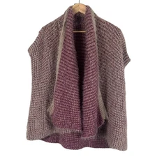 Simply Noelle Open Front Cardigan Womens OS Purple Cream Fuzzy Boho Cozy Indie