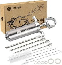 Ofargo Stainless Steel Meat Injector Syringe Kit with 4 Marinade Needles for BBQ
