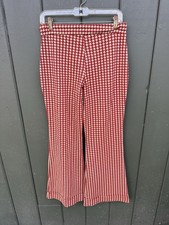 70  s Vintage Poly Knit Houndstooth Bell Bottom Pants 30 x 31 Made In Canada