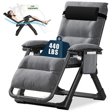 Docred Zero Gravity Chair Foldable Outdoor Lawn Recliner Lounge Chaise w/Cushion