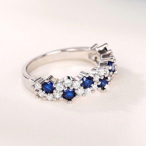 Half Eternity Engagement Ring 2.23Ct Round Cut Simulated Sapphire 925 Silver - Afbeelding 3 van 5