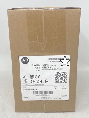 25B-D1P4N104 NEW AB 25B-D1P4N104 /A Power Flex 525 AC Drive, 0.4kW, 0.5HP