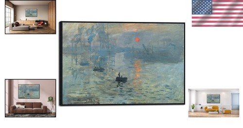 Extra Large Black Framed Claude Monet Sunrise Art Canvas for Elegant Home Décor - Picture 2 of 9