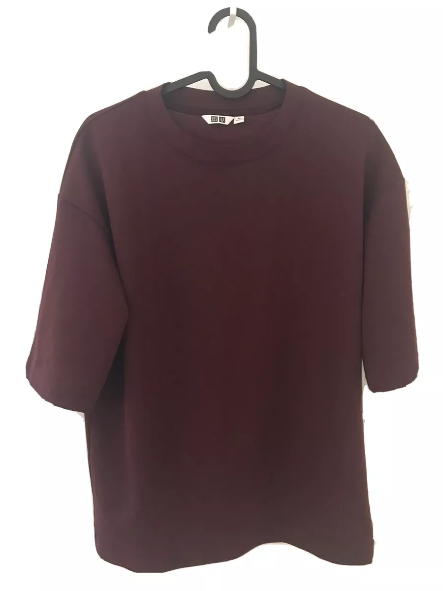 UNIQLO AIRism Cotton Unisex Oversized Crew Neck T-Shirt, Burgundy, XS