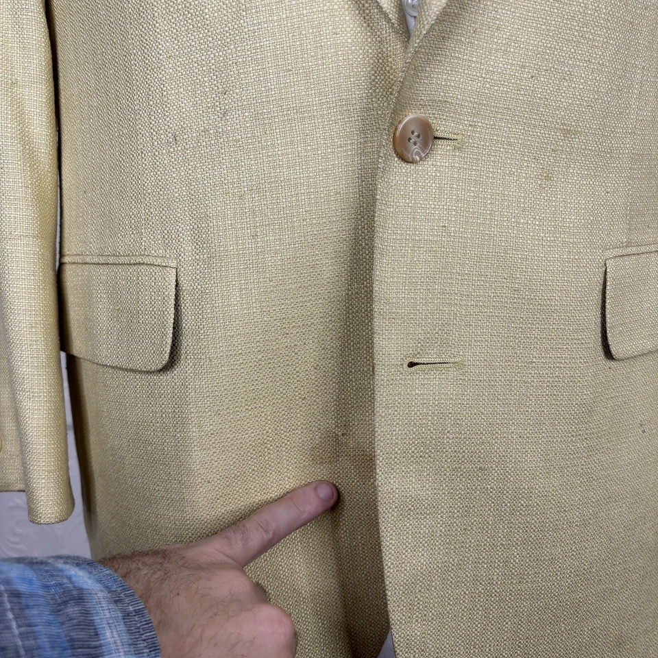 Bachrach Sport Coat Mens 38R Yellow Beige 100% Silk - Image 4 of 4