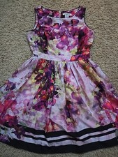 Liz Claiborne Petite Sz 8P Womans Purple Floral Spring Easter Work Career Dress