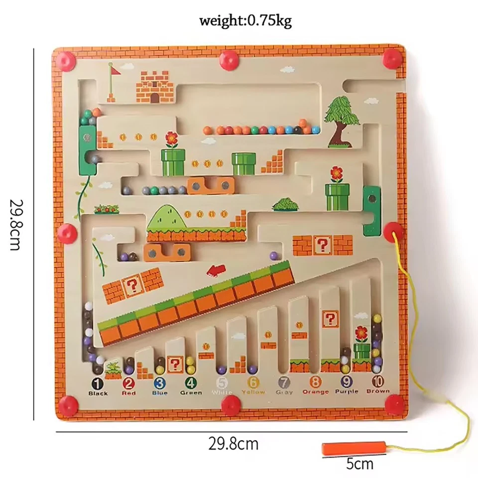 Laberinto Magnético Color y Número, Montessori Madera Niño Imán Puzzle Juego Foto 2 de 4