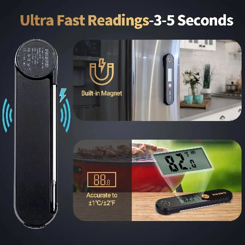 Digital Meat Thermometer with Foldable Probe IPX5 Cooking Food Thermometer