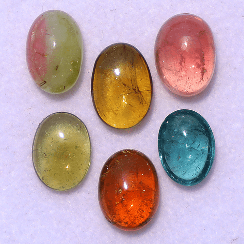 Lotto 6 Pezzi Pietre Preziose Cabochon Ovali Naturali Multi Tormalina Alta Qualità 8,5mm-10mm - Foto 10 di 15