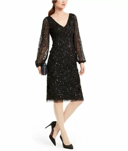 Adrianna Papell Sequin Long Sleeve V 
