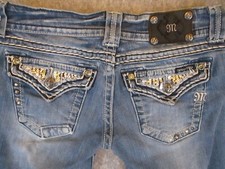 Miss Me Jeans Womens 27 Blue Denim Skinny Low Rise Rhinestones Studs Retro 27x30